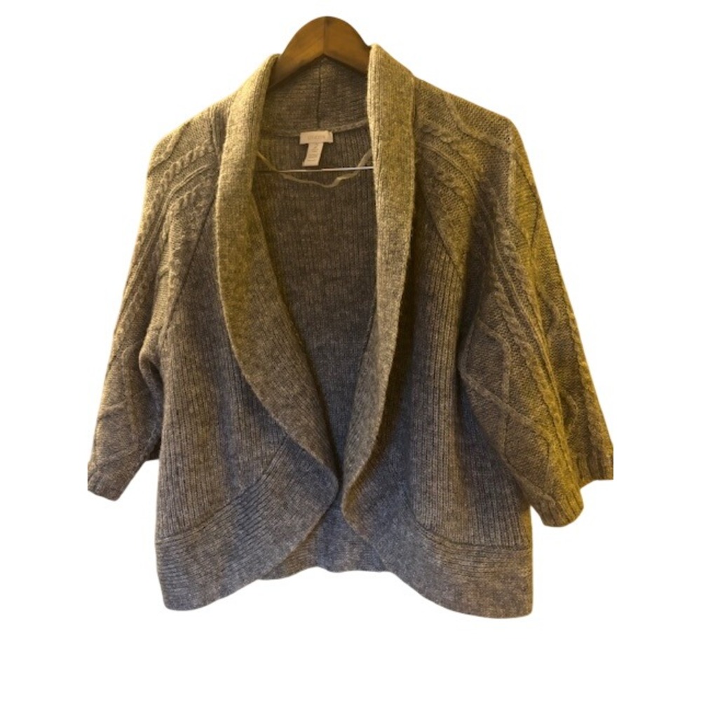 Chico's Gray Cable Knit Shawl Collar Open Front Cardigan Wool Mohair S 2 (12/14)